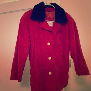 Bill Blass Vintage Red Suede Jacket, Fuzzy Collar